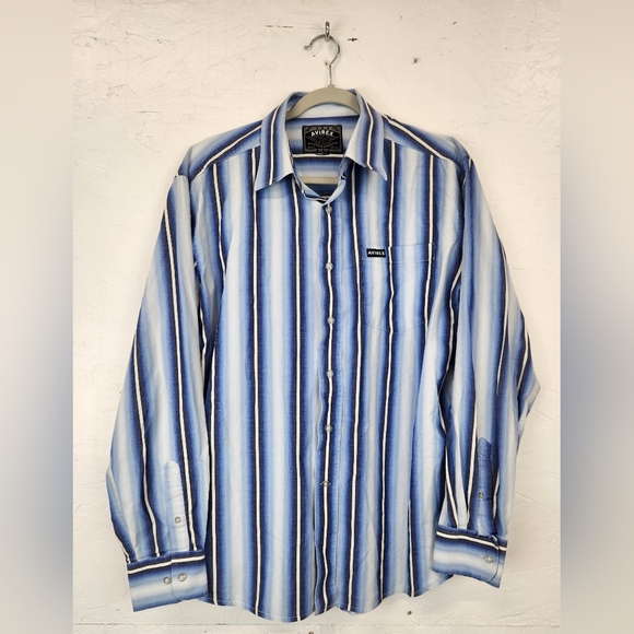Mens Avirex Blue Striped Button‎ Down Shirt  Casual Long Sleeve  NO SIZE TAG - Picture 1 of 3